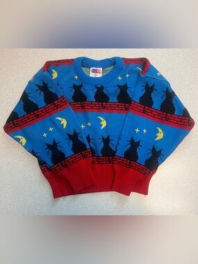 Vintage Popsicle Brand Black Cats Sweater Wacky Tacky Retro Kids Size 5